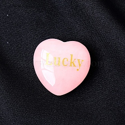 Natural Rose Quartz Healing Stones, Valentine's Day Engraved Heart Love Stones, Pocket Palm Stones for Reiki Ealancing, Word Lucky, 30x30mm(PW-WG77148-08)