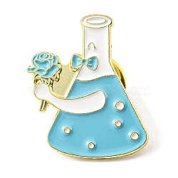Flask Enamel Pins, Science Lab Themed Alloy Badge, Golden, Medium Turquoise, 25x21x1.5mm(JEWB-P017-01B)