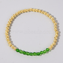 Colorful Birthstone Faceted Bicone & Brass Beaded Stretch Bracelets for Women, Lime Green, 6-7/8 inch(17.5cm)(RJ7989-8)