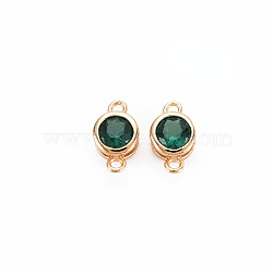 Brass Connector Charms, with Rhinestone, Nickel Free, Real 18K Gold Plated, Flat Round, Emerald, 9x5x3mm, Hole: 1mm(KK-S364-159C)