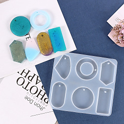 DIY Pendant Silicone Molds, Resin Casting Molds, For UV Resin, Epoxy Resin Jewelry Pendants Making, Geometric Shapes, White, 176x159x10mm, Hole: 3.5mm(X-AJEW-F030-11)