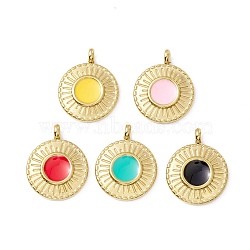 Vacuum Plating 304 Stainless Steel Enamel Pendants, Light Gold, Flat Round, Mixed Color, 19x15x4mm, Hole: 2.4mm(STAS-G255-13G)