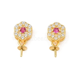 925 Sterling Silver Micro Pave Cubic Zirconia Peg Bails Pendants, Flower, Hot Pink, 10.5x6x4mm, Hole: 2x4mm, Pin: 0.7mm(STER-B004-06G-01)