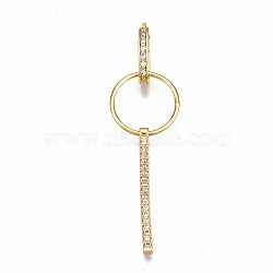Brass Micro Pave Clear Cubic Zirconia Interlocking Clasps, Nickel Free, Real 18K Gold Plated, 63mm long, Ring: 18x1.5mm, Inner Diameter: 15.5mm, Pendants: 34.5x2.5x3mm, Hole: 1.2mm, Clasps: 16x9x2.5mm, Hole: 0.7mm, Inner Diameter: 5.5x11.5mm(KK-T063-64G-NF)