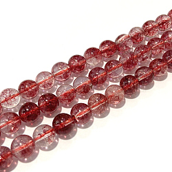 Dyed Round Natural Crackle Quartz Beads Strands, Coral, 8mm, Hole: 1mm, about 48pcs/strand, 15.5 inch(G-K084-8mm-05A)