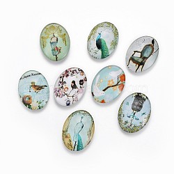 Transparent Glass Cabochons, Oval with Mixed Pattern, Mixed Color, 35x25x6.5mm(GGLA-MSMC002-07)