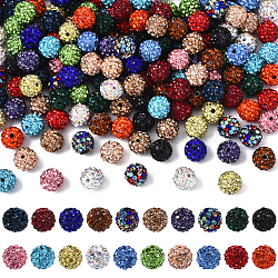 90Pcs 9 Colors Pave Disco Ball Beads, Polymer Clay Rhinestone Beads, Round, Mixed Color, PP13(1.9~2mm), 6 Rows Rhinestone, 10mm, Hole: 1.5mm, 10pcs/color(RB-YW0001-23)
