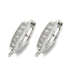Brass Huggie Hoop Earring Findings, Real Platinum Plated, with Cubic Zirconia, Lead Free & Cadmium Free, 15x2.5x13.5mm, Hole: 1.5mm, Pin: 0.9mm(KK-L152-20P)