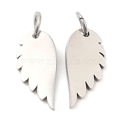304 Stainless Steel Charms, with Jump Ring, Wing Charm, Stainless Steel Color, 14.5x7x1.4mm, Hole: 3.2mm(STAS-Z042-12P)
