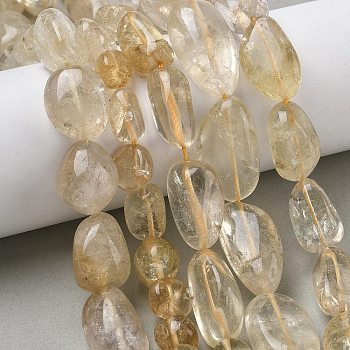 Heated Natural Citrine Beads Strands, Nuggets, Tumbled Stone, 8~25x8~18x7~14mm, Hole: 0.9mm, about 16~37pcs/strand, 15.94~16.14"(40.5~41cm)