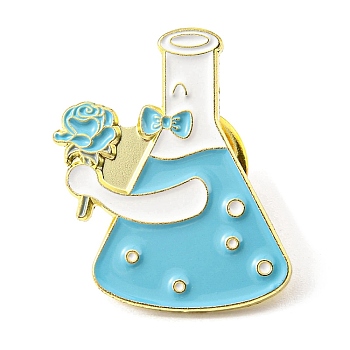 Flask Enamel Pins, Science Lab Themed Alloy Badge, Golden, Medium Turquoise, 25x21x1.5mm