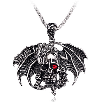 Hip-hop cool dragon skull titanium steel pendant - fashionable men's necklace, Dragon, 0.04 inch(0.1cm)