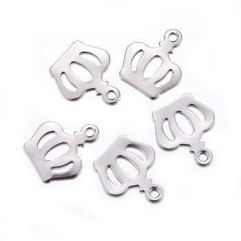 304 Stainless Steel Charms, Crown, Stainless Steel Color, 13x11x0.6mm, Hole: 1.4mm