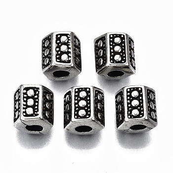 CCB Plastic European Beads, Large Hole Beads, Hexagon, Antique Silver, 12x12x11mm, Hole: 4.5mm, about 470pcs/500g