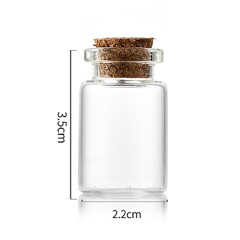 Glass Bottle, with Cork Plug, Wishing Bottle, Column, Clear, 2.2x3.5cm, Capacity: 7ml(0.24fl. oz)