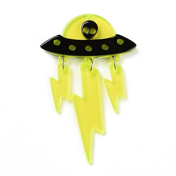 Transparent Acrylic Big Pendants, with Iron Ring, UFO with Lightning, Yellow, 62x38.5x4mm, Hole: 1.5mm