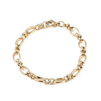 Ion Plating(IP) 304 Stainless Steel Bowknot & Oval Link Chain Bracelet for Women, Golden, 7-1/2 inch(19.1cm)