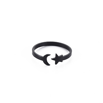 Men's Iron Cuff Finger Rings, Open Rings, Cadmium Free & Lead Free, Moon with Star, Electrophoresis Black, US Size 7 1/2(17.7mm)