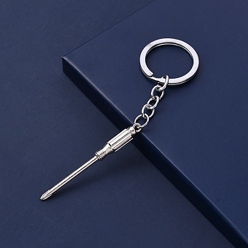 Alloy Pendant Keychain, with Key Rings, Screwdriver, Platinum, 5.5~6.5cm