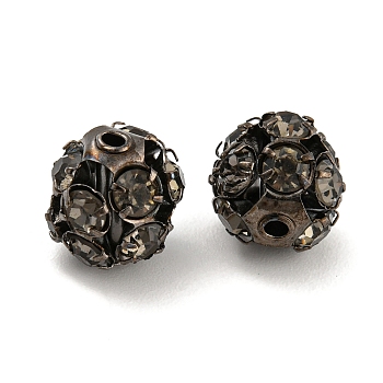 Gunmetal Brass Rhinestone Beads, Round, Black Diamond, 10x10x9.5mm, Hole: 1.2mm