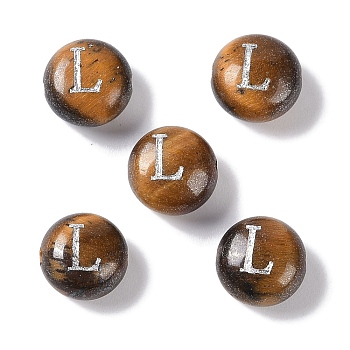 Natural Tiger Eye Beads, Rondelle with Letter, Letter L, 8.5~9x5~5.5mm, Hole: 1.2mm