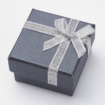 Cardboard Box Ring Boxes, with Bowknot, Square, Black, 5x5x3.1cm