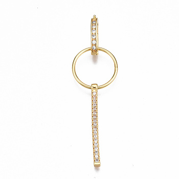 Brass Micro Pave Clear Cubic Zirconia Interlocking Clasps, Nickel Free, Real 18K Gold Plated, 63mm long, Ring: 18x1.5mm, Inner Diameter: 15.5mm, Pendants: 34.5x2.5x3mm, Hole: 1.2mm, Clasps: 16x9x2.5mm, Hole: 0.7mm, Inner Diameter: 5.5x11.5mm