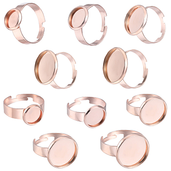 10Pcs 5 Size Adjustable 201 Stainless Steel Finger Rings Components, Bezel Cup Ring Settings, Flat Round, Rose Gold, Inner Diameter: 17.5~18mm, Tray: 8~16mm, 2Pcs/size
