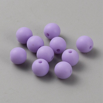 Acrylic Frosted Round Beads, Orchid, 7.8x7mm, Hole: 1.6mm