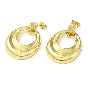 Donut Brass Dangle Stud Earrings, Real 16K Gold Plated, 34x25mm
