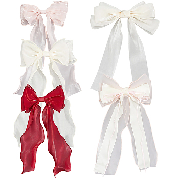 5Pcs 5 Colors Cloth Bowknot Hair Barrettes, Hair Accessories for Women & Girls, Mixed Color, 270~360x125~210x7~20mm, 1pc/color