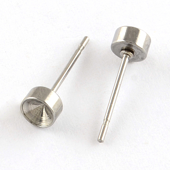 201 Stainless Steel Stud Earring Settings, with 304 Stainless Steel Pins, Stainless Steel Color, Fit for 8mm rhinestone, 8mm, Pin 0.8mm