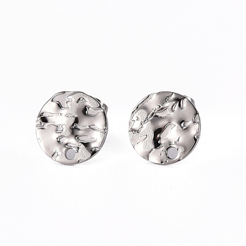 304 Stainless Steel Stud Earring Findings, with Earring Backs, Flat Round, Stainless Steel Color, 10mm, Hole: 1.2mm, Pin: 0.8mm
