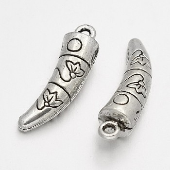 Tibetan Style Alloy Pendants, Tusk Shape, Antique Silver, 25x7x7mm, Hole: 2mm