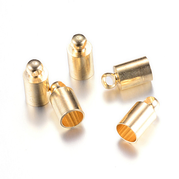 Brass Cord Ends, End Caps, Cadmium Free & Lead Free, Column, Light Gold, 8x3mm, Hole: 1.5mm, 2mm inner diameter