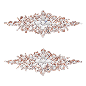 Flower Glass Crystal Rhinestone Applques, for Bridal Dress, Belt, Crystal, 95x240x5mm