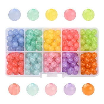 250Pcs 10 Colors Imitation Jelly Acrylic Beads, Round, Mixed Color, 8x7.5mm, Hole: 1.8mm, 25pcs/color