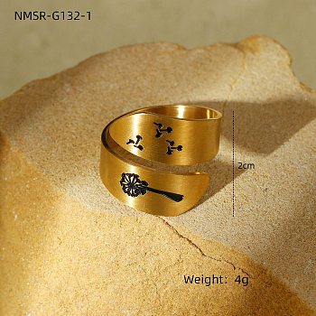 Dandelion 304 Stainless Steel Enamel Open Cuff Rings, for Women, Golden, Inner Diameter: 19mm