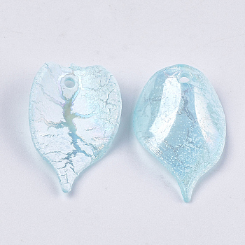 Acrylic Pendants, Crackle & AB Color, Petal , Light Sky Blue, 21x13~14x5mm, Hole: 1.5mm