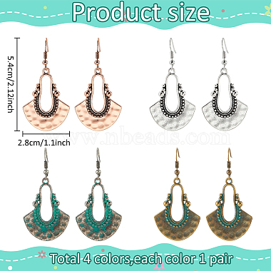 4 paires 4 couleurs boucles d'oreilles pendantes en alliage en forme de larme creuse avec épingles en laiton pour femmes(EJEW-AN0004-57)-2