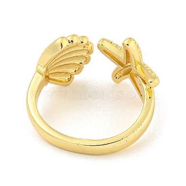 Starfish & Shell Rack Plating Brass Open Cuff Rings(RJEW-N047-02G-RS)-3