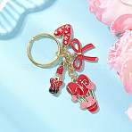 Heart with Hot Air Balloon Alloy Enamel Keychains, with Iron Split Key Rings, Golden, Golden, 78.5mm(KEYC-JKC01447)