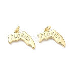 Brass Pendants, Nuggets with Word Florida Charms, Long-Lasting Plated, Rack Plating, Lead Free & Cadmium Free, Real 18K Gold Plated, 14.5x19x2.5mm, Jump Ring: 5x1mm, 3mm inner diameter(KK-D229-22D-G)