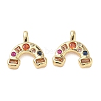 Brass Micro Pave Colorful Cubic Zirconia Pendants, Rainbow Charms, Real 18K Gold Plated, 16.5x17x3.5mm, Hole: 4.5x2mm(KK-C259-10G)
