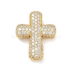 Brass Micro Pave Cubic Zirconia Pendants, Cross Charms, Real 18K Gold Plated, 26x21x7.5mm, Hole: 5x3mm(KK-C254-12G)