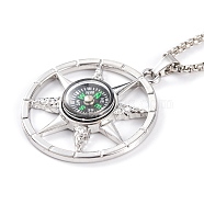 Titanium Steel Box Chain Necklaces, Alloy Compass Pendant Necklaces , Stainless Steel Color, 24.21 inch(61.5cm)(NJEW-P304-01C)