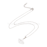 304 Stainless Steel Necklaces, with Leaf Pendant, for Women, Platinum, 47cm(NJEW-M189-04P)