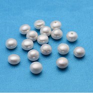 Grade AA Natural Cultured Freshwater Pearl Beads, Half Drilled Hole, Half Round, White, 8~8.5x4~7mm, Hole: 1mm(PEAR-D001-8-8.5-2AA-01)
