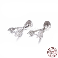 Rhodium Plated 925 Sterling Silver Pendant Bails, with Cubic Zirconia, with 925 Stamp, Ice Pick Pinch Bails, Rhombus, Clear, Platinum, 12x5x9mm, Hole: 4x3.5mm, Pin: 0.7mm, Inseam Length: 6mm(STER-L058-029P)