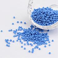 12/0 Opaque Colours Round Glass Seed Beads, Cornflower Blue, Size: about 2mm in diameter, hole:1mm, about 3303pcs/50g(X-SEED-A010-2mm-43B)